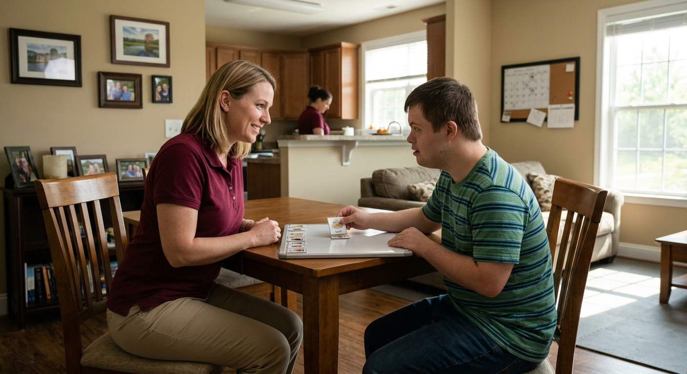 Residential caregiver providing personalized daily living support for adults with disabilities in Fredericksburg VA home care setting
